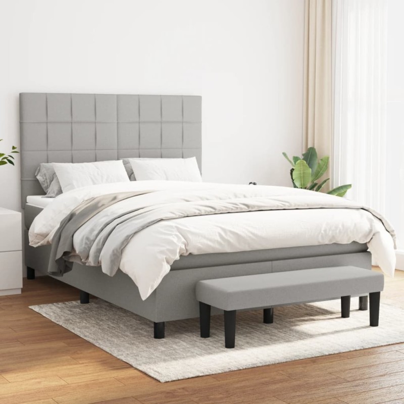 vidaXL Cama box spring con colchón tela gris claro 140x190 cm vidaXL Cama box spring con colchón tela gris claro 140x190 cm