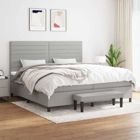 vidaXL Cama box spring con colchón tela gris claro 200x200 cm