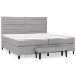 vidaXL Cama box spring con colchón tela gris claro 200x200 cm