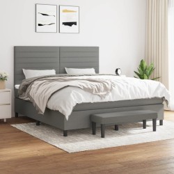 vidaXL Cama box spring con colchón tela gris oscuro 160x200 cm