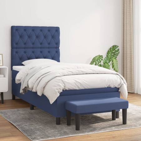 vidaXL Cama box spring con colchón tela azul 80x200 cm