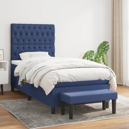 vidaXL Cama box spring con colchón tela azul 90x200 cm