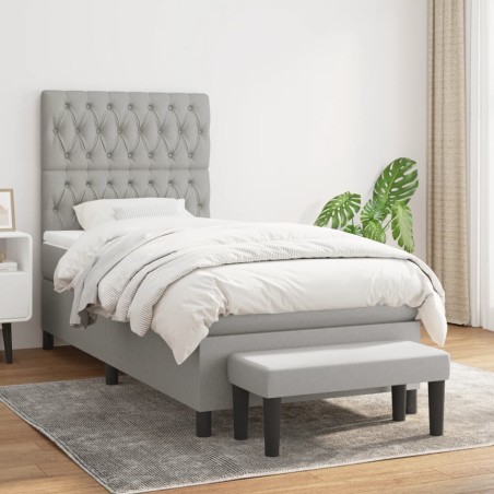 vidaXL Cama box spring con colchón tela gris claro 100x200 cm