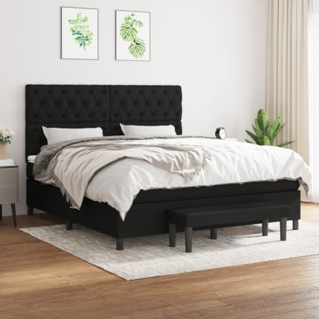 vidaXL Cama box spring con colchón tela negro 160x200 cm