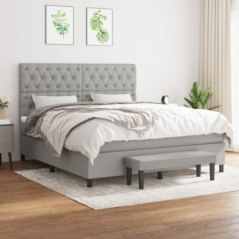 vidaXL Cama box spring con colchón tela gris claro 160x200 cm vidaXL Cama box spring con colchón tela gris claro 160x200 cm