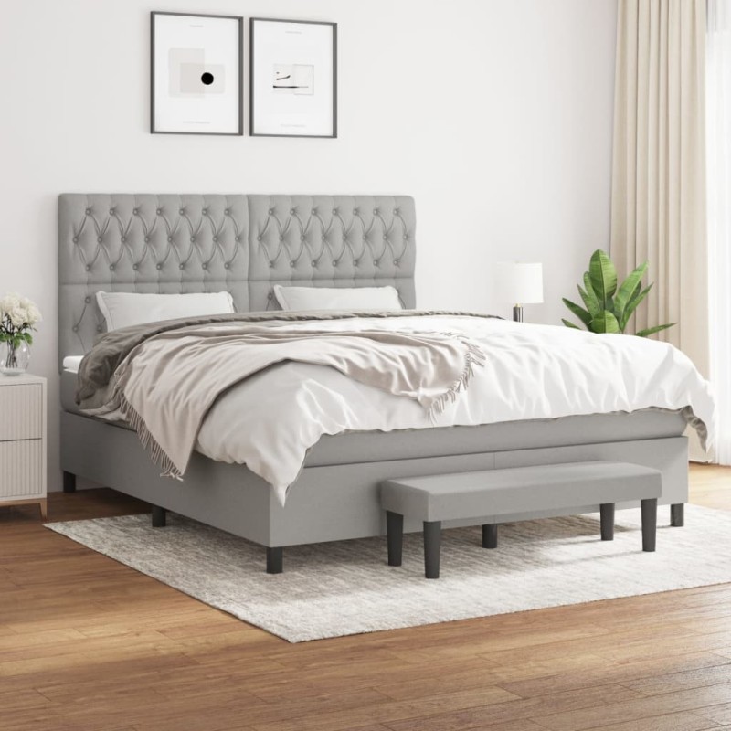 vidaXL Cama box spring con colchón tela gris claro 180x200 cm vidaXL Cama box spring con colchón tela gris claro 180x200 cm