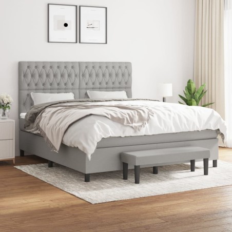vidaXL Cama box spring con colchón tela gris claro 180x200 cm