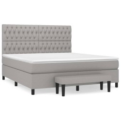 vidaXL Cama box spring con colchón tela gris claro 180x200 cm
