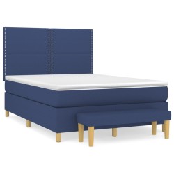 vidaXL Cama box spring con colchón tela azul 140x200 cm