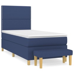 vidaXL Cama box spring con colchón tela azul 90x190 cm