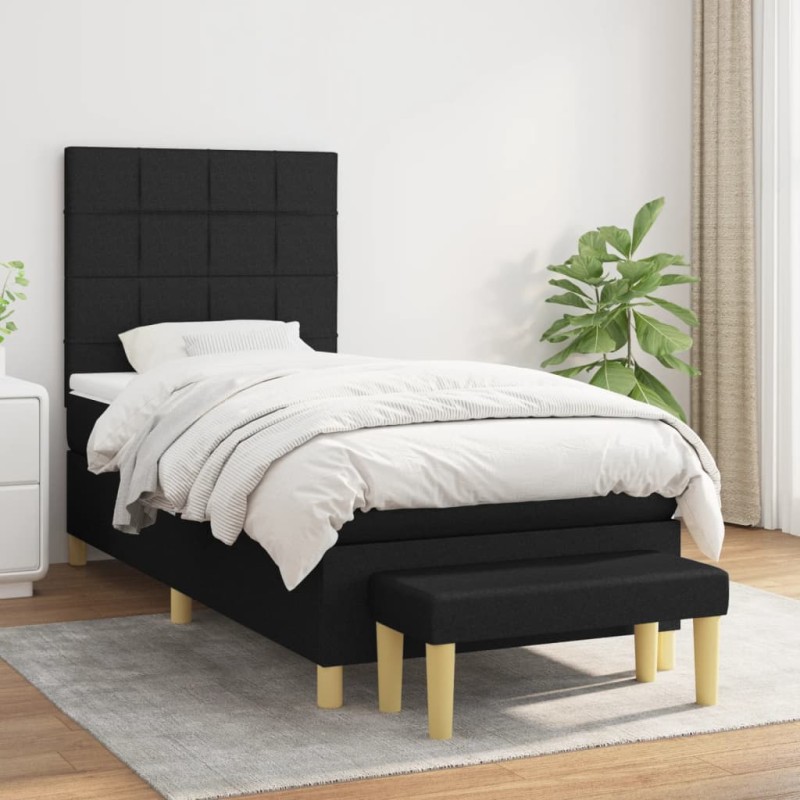 vidaXL Cama box spring con colchón tela negro 90x200 cm vidaXL Cama box spring con colchón tela negro 90x200 cm