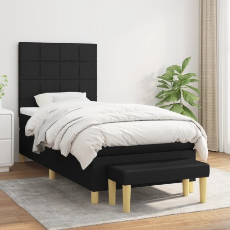 vidaXL Cama box spring con colchón tela negro 90x200 cm