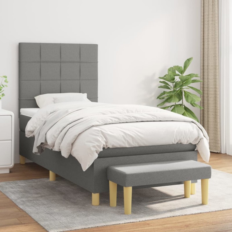 vidaXL Cama box spring con colchón tela gris oscuro 80x200 cm