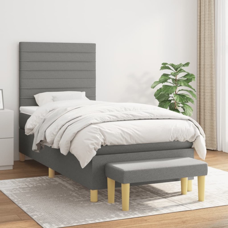 vidaXL Cama box spring con colchón tela gris oscuro 80x200 cm vidaXL Cama box spring con colchón tela gris oscuro 80x200 cm