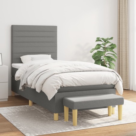 vidaXL Cama box spring con colchón tela gris oscuro 80x200 cm
