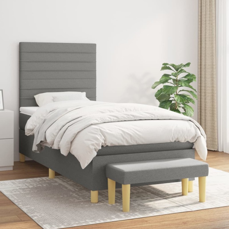 vidaXL Cama box spring con colchón tela gris oscuro 100x200 cm vidaXL Cama box spring con colchón tela gris oscuro 100x200 cm