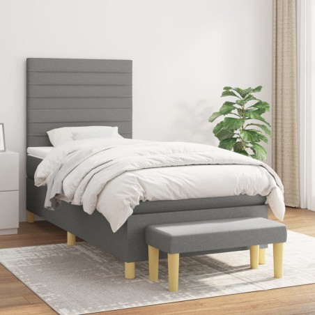 vidaXL Cama box spring con colchón tela gris oscuro 100x200 cm