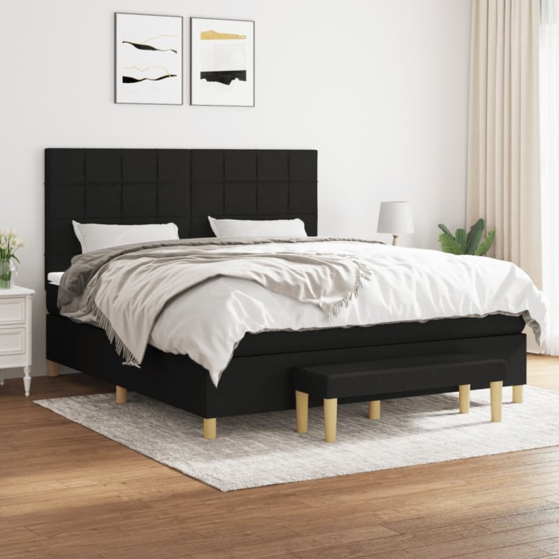 vidaXL Cama box spring con colchón tela negro 160x200 cm