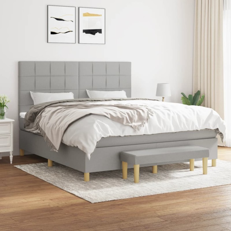 vidaXL Cama box spring con colchón tela gris claro 180x200 cm vidaXL Cama box spring con colchón tela gris claro 180x200 cm