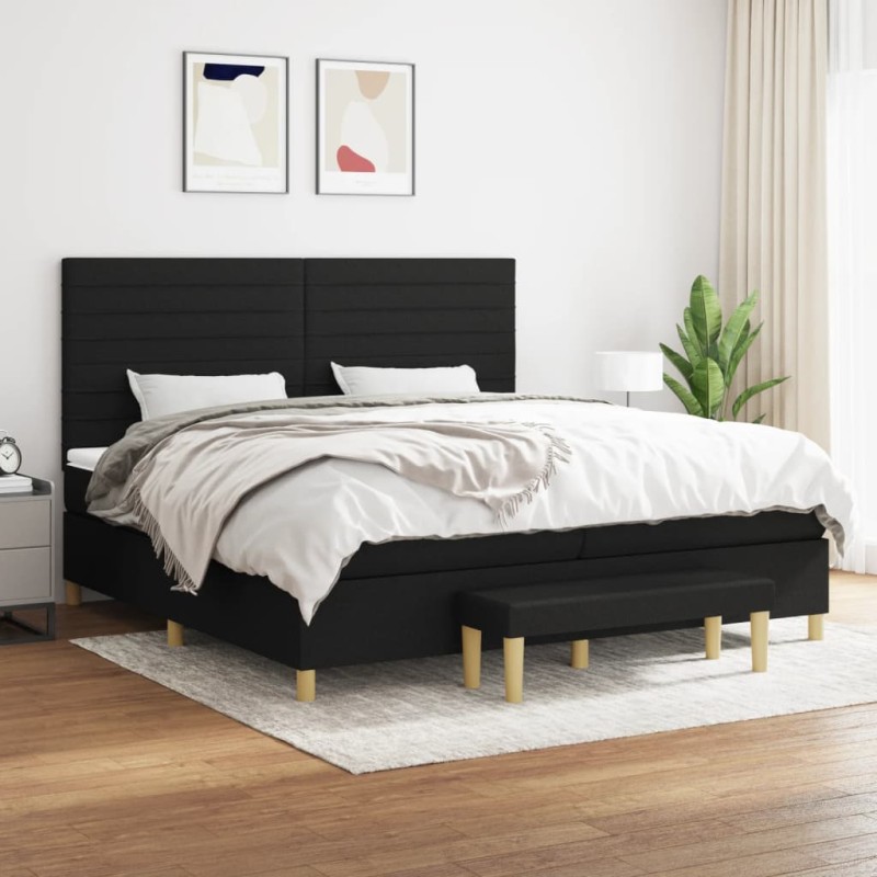 vidaXL Cama box spring con colchón tela negro 200x200 cm vidaXL Cama box spring con colchón tela negro 200x200 cm