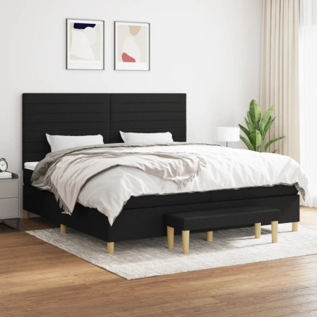 vidaXL Cama box spring con colchón tela negro 200x200 cm