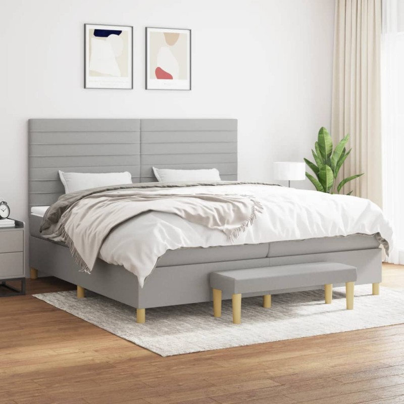 vidaXL Cama box spring con colchón tela gris claro 200x200 cm vidaXL Cama box spring con colchón tela gris claro 200x200 cm