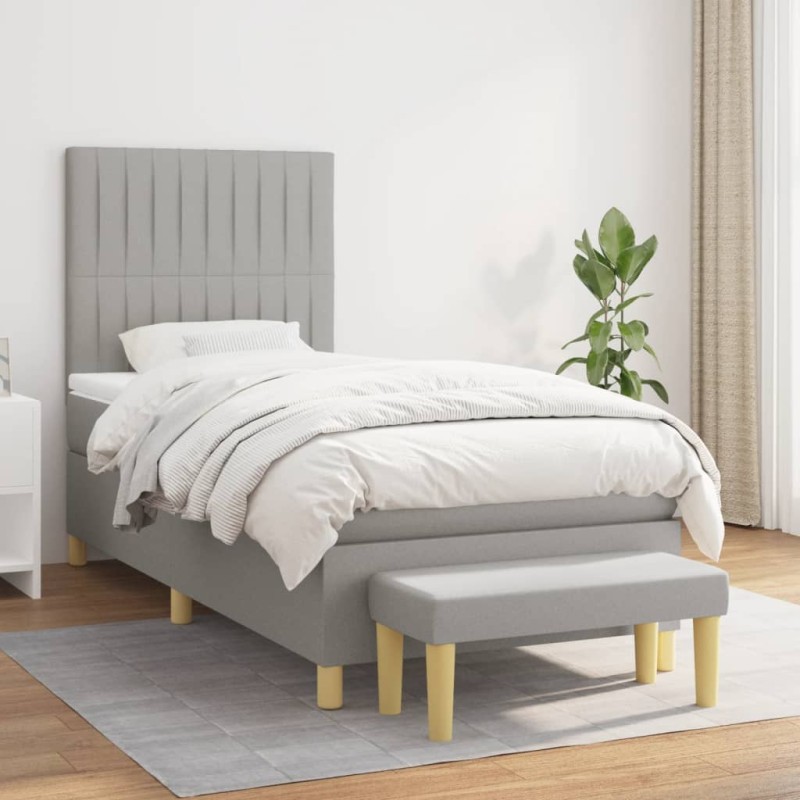 vidaXL Cama box spring con colchón tela gris claro 90x190 cm vidaXL Cama box spring con colchón tela gris claro 90x190 cm