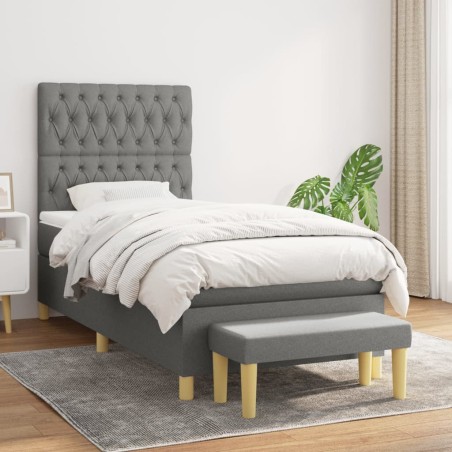 vidaXL Cama box spring con colchón tela gris oscuro 90x200 cm