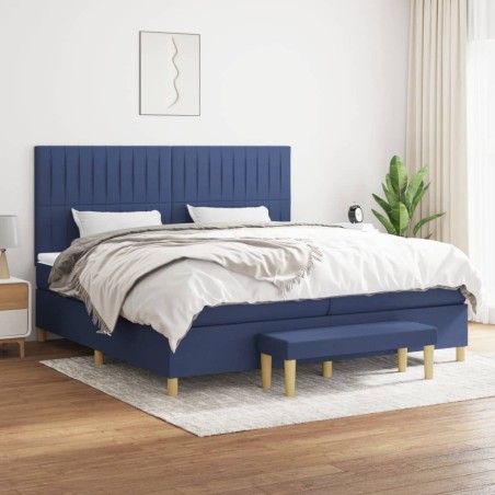 vidaXL Cama box spring con colchón tela azul 200x200 cm