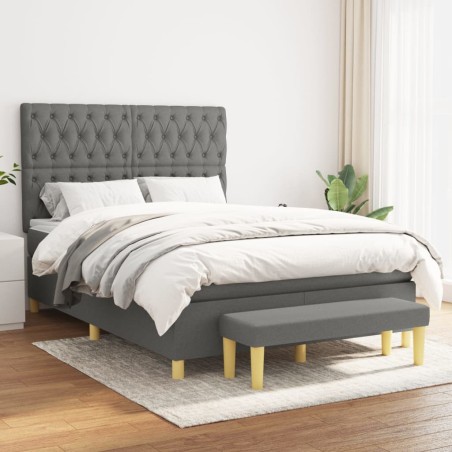 vidaXL Cama box spring con colchón tela gris oscuro 140x200 cm