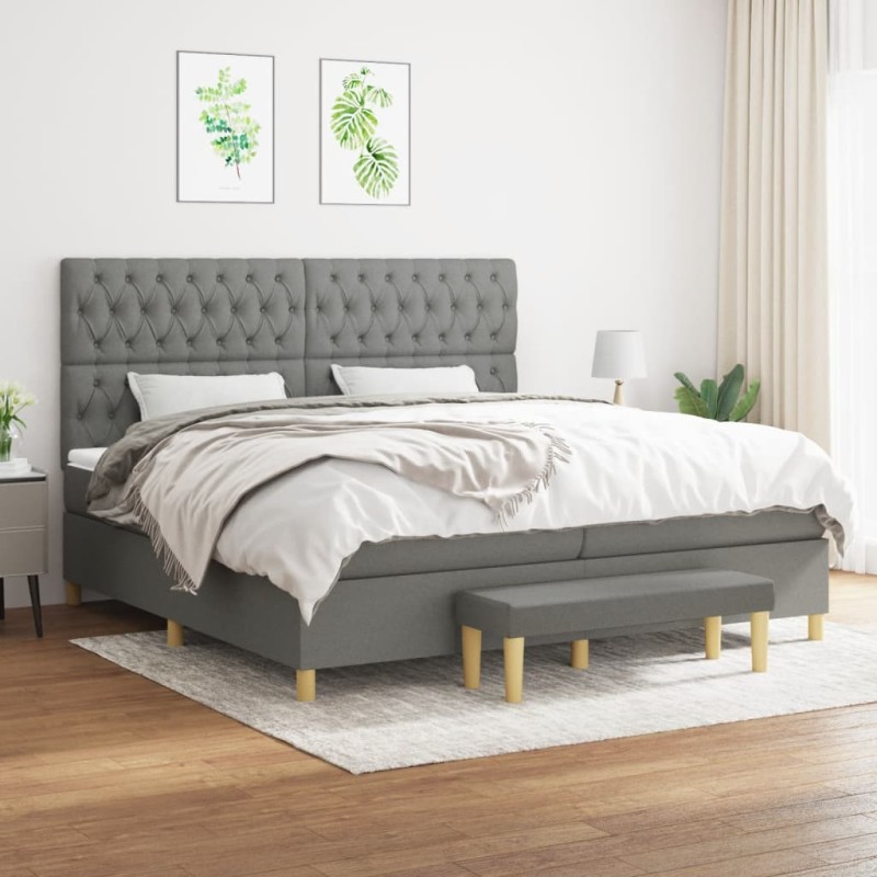 vidaXL Cama box spring con colchón tela gris oscuro 200x200 cm vidaXL Cama box spring con colchón tela gris oscuro 200x200 cm