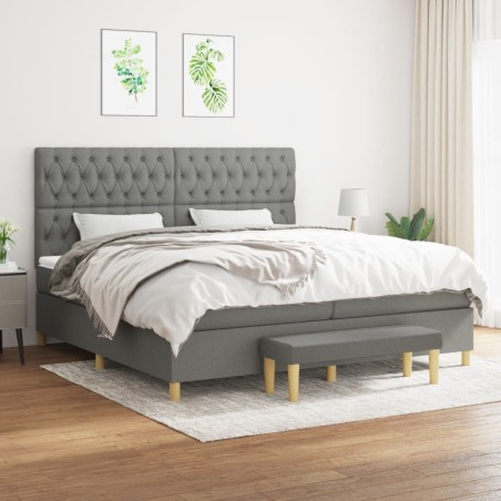 vidaXL Cama box spring con colchón tela gris oscuro 200x200 cm