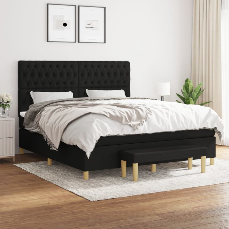 vidaXL Cama box spring con colchón tela negro 180x200 cm vidaXL Cama box spring con colchón tela negro 180x200 cm