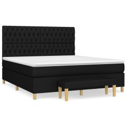 vidaXL Cama box spring con colchón tela negro 180x200 cm