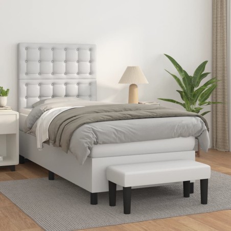 vidaXL Cama box spring con colchón cuero sintético blanco 90x190 cm