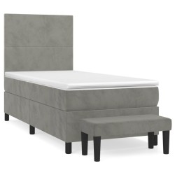 vidaXL Cama box spring con colchón terciopelo gris claro 100x200 cm