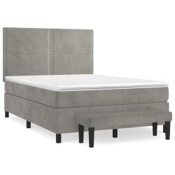 vidaXL Cama box spring con colchón terciopelo gris claro 140x190 cm