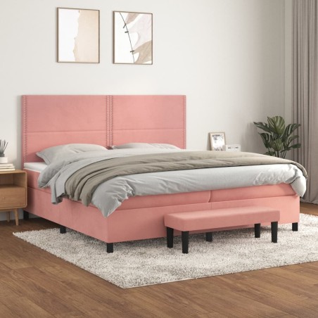 vidaXL Cama box spring con colchón terciopelo rosa 200x200 cm