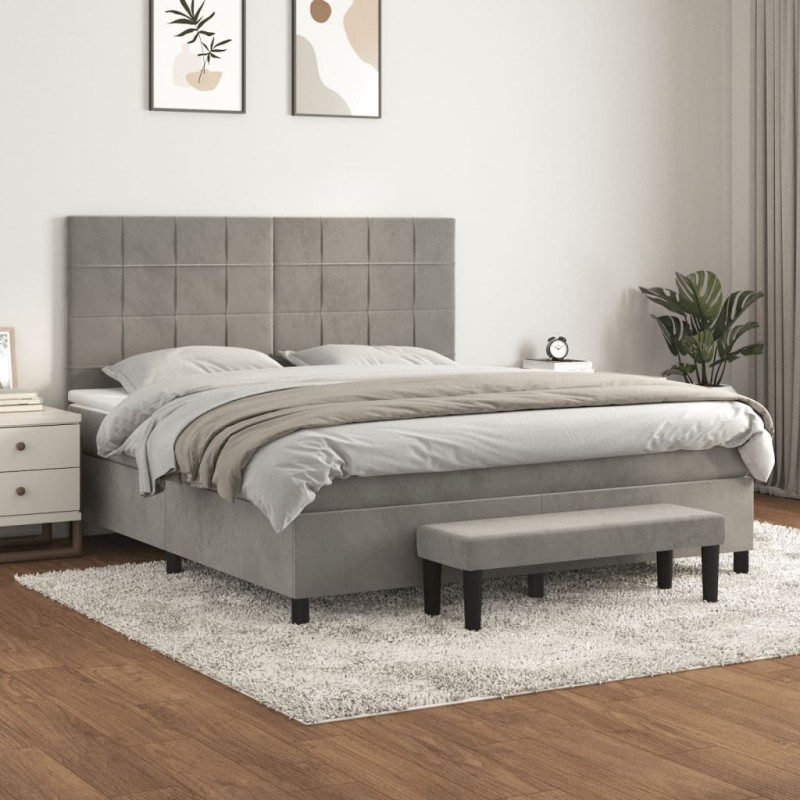 vidaXL Cama box spring con colchón terciopelo gris claro 180x200 cm vidaXL Cama box spring con colchón terciopelo gris claro 180x200 cm