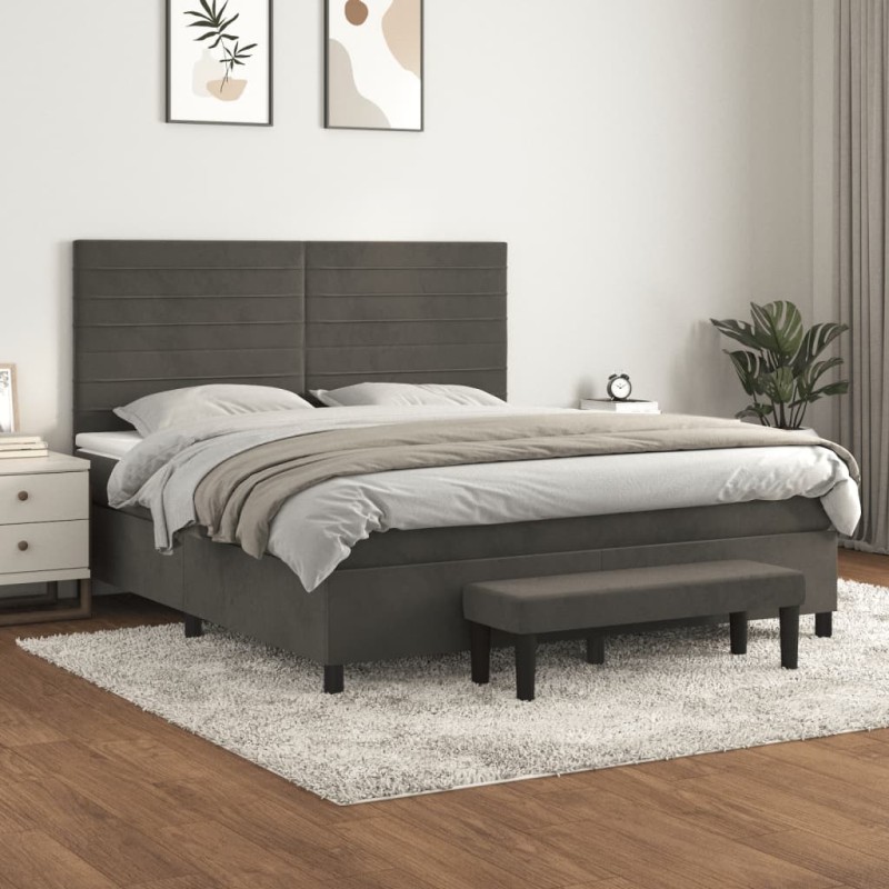 vidaXL Cama box spring con colchón terciopelo gris oscuro 160x200 cm vidaXL Cama box spring con colchón terciopelo gris oscuro 160x200 cm