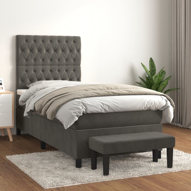 vidaXL Cama box spring con colchón terciopelo gris oscuro 80x200 cm vidaXL Cama box spring con colchón terciopelo gris oscuro 80x200 cm