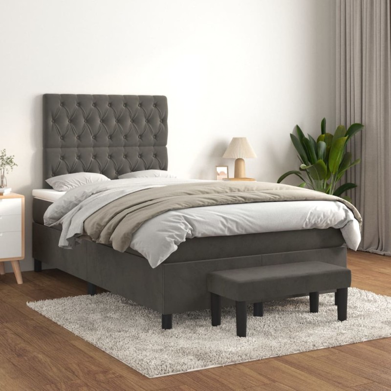 vidaXL Cama box spring con colchón terciopelo gris oscuro 120x200 cm vidaXL Cama box spring con colchón terciopelo gris oscuro 120x200 cm
