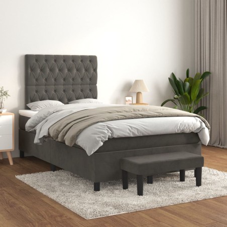 vidaXL Cama box spring con colchón terciopelo gris oscuro 120x200 cm
