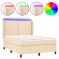 vidaXL Cama box spring colchón y luces LED tela crema 140x190 cm vidaXL Cama box spring colchón y luces LED tela crema 140x190 cm