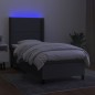 vidaXL Cama box spring colchón y luces LED tela gris oscuro 90x190 cm vidaXL Cama box spring colchón y luces LED tela gris oscuro 90x190 cm