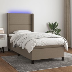 vidaXL Cama box spring colchón y luces LED tela gris taupe 90x190 cm