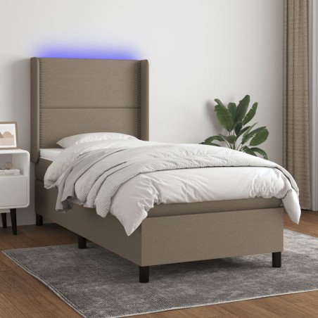 vidaXL Cama box spring colchón y luces LED tela gris taupe 90x190 cm