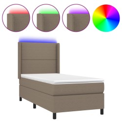vidaXL Cama box spring colchón y luces LED tela gris taupe 100x200 cm
