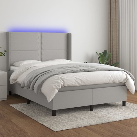 vidaXL Cama box spring colchón y luces LED tela gris claro 140x190 cm