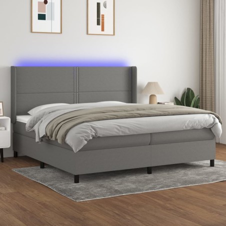vidaXL Cama box spring colchón y luces LED tela gris claro 200x200 cm